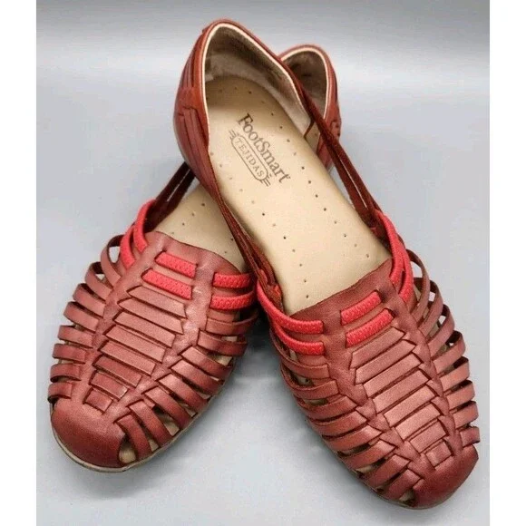 Footsmart Tejidas Women's Leather Sandals Brown Red 8M Closed Toe 90's Y2K - Picture 16 of 16